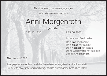 Anzeige von Anni Morgenroth von MGO