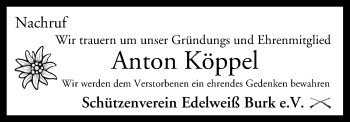 Anzeige von Anton Köppel von MGO