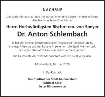 Anzeige von Anton Schlembach von MGO