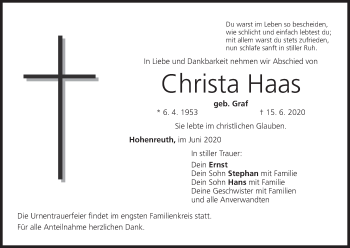 Anzeige von Christa Haas von MGO