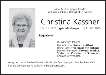 Anzeige von Christina Kassner von MGO