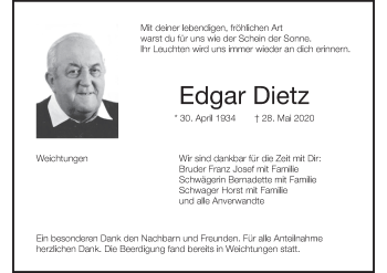Anzeige von Edgar Dietz von MGO