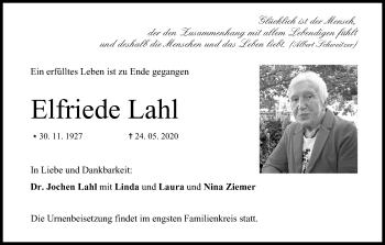 Anzeige von Elfriede Lahl von MGO