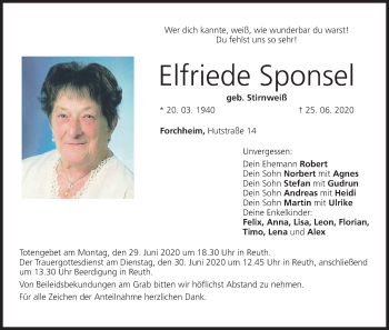Anzeige von Elfriede Sponsel von MGO