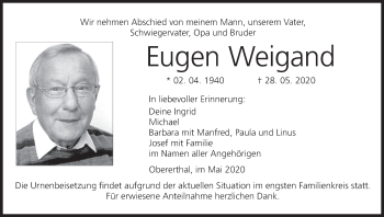 Anzeige von Eugen Weigand von MGO