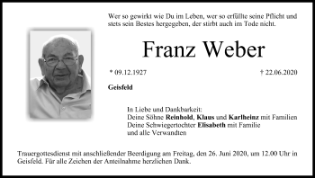Anzeige von Franz Weber von MGO