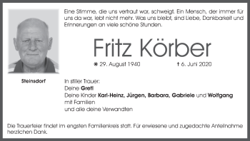 Anzeige von Fritz Körber von MGO