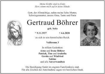 Anzeige von Gertraud Böhrer von MGO