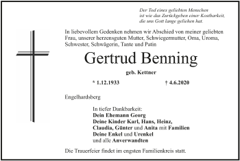 Anzeige von Gertrud Benning von MGO