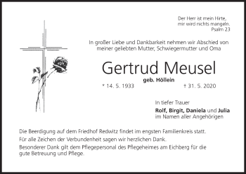 Anzeige von Gertrud Meusel von MGO