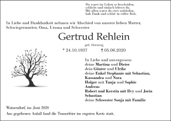 Anzeige von Gertrud Rehlein von MGO