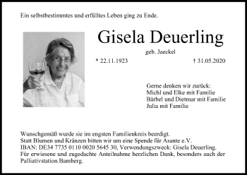 Anzeige von Gisela Deuerling von MGO