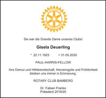 Anzeige von Gisela Deuerling von MGO