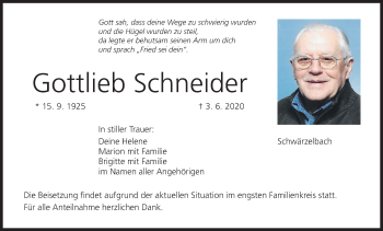 Anzeige von Gottlieb Schneider von MGO