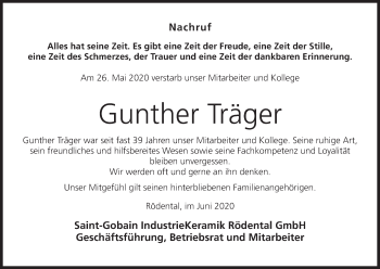 Anzeige von Gunther Träger von MGO