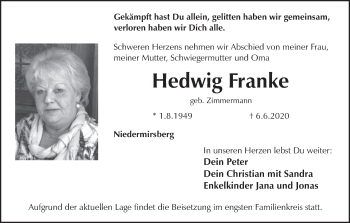 Anzeige von Hedwig Franke von MGO