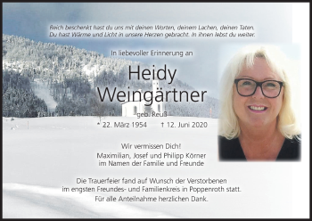 Anzeige von Heidy Weingärtner von MGO