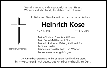 Anzeige von Heinrich Kose von MGO