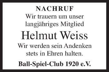 Anzeige von Helmut Weiss von MGO