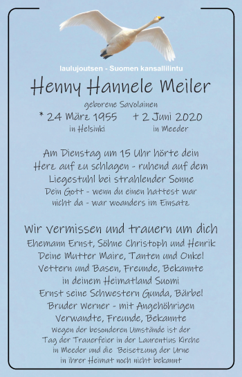 Anzeige von Henny Hannele Meiler von MGO