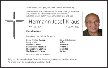 Anzeige von Hermann Josef Kraus von MGO