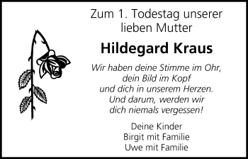 Anzeige von Hildegard Kraus von MGO