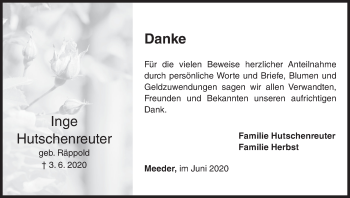 Anzeige von Inge Hutschenreuter von MGO