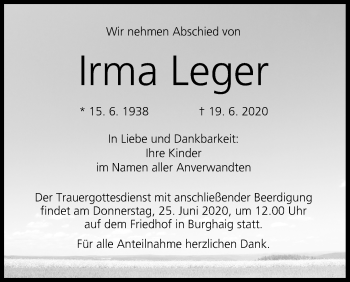 Anzeige von Irma Leger von MGO
