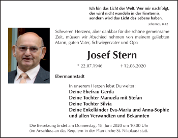 Anzeige von Josef Stern von MGO