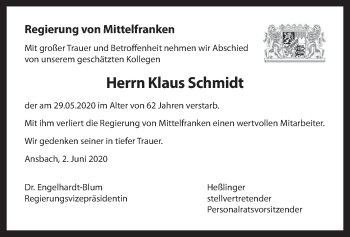 Anzeige von Klaus Schmidt von MGO