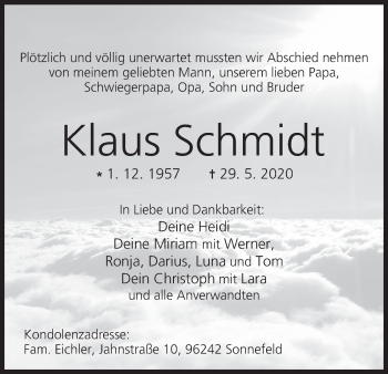 Anzeige von Klaus Schmidt von MGO