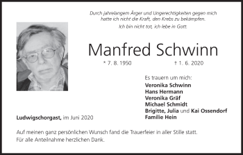 Anzeige von Manfred Schwinn von MGO