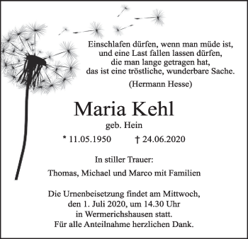 Anzeige von Maria Kehl von MGO