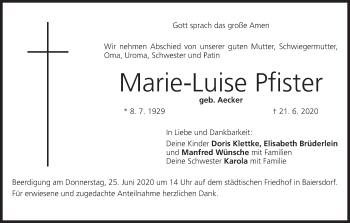 Anzeige von Marie-Luise Pfister von MGO
