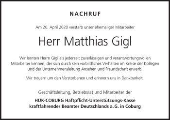 Anzeige von Matthias Gigl von MGO