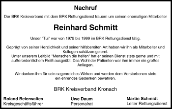 Anzeige von Reinhard Schmitt von MGO