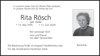 Anzeige von Rita Rösch von MGO
