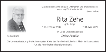 Anzeige von Rita Zehe von MGO