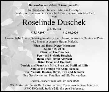 Anzeige von Roselinde Duschek von MGO