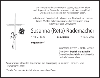 Anzeige von Susanna Reta Rademacher von MGO