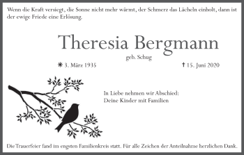 Anzeige von Theresia Bergmann von MGO