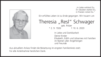 Anzeige von Theresia Schwager von MGO
