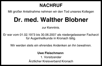 Anzeige von Walther Blobner von MGO