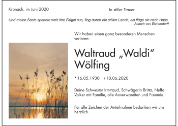 Anzeige von Waltraud Wölfing von MGO