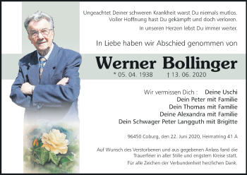 Anzeige von Werner Bollinger von MGO