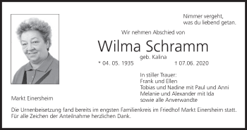 Anzeige von Wilma Schramm von MGO