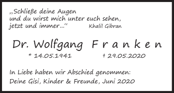 Anzeige von Wolfgang Franken von MGO