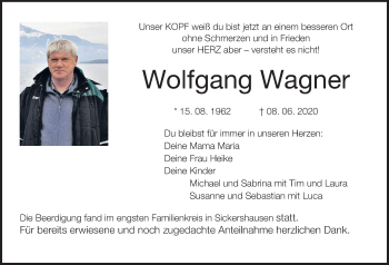 Anzeige von Wolfgang Wagner von MGO
