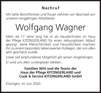 Anzeige von Wolfgang Wagner von MGO