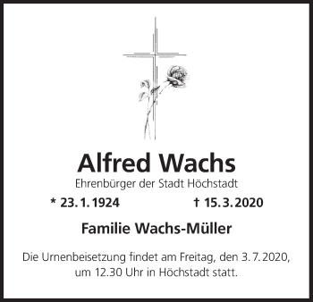 Anzeige von Alfred Wachs von MGO
